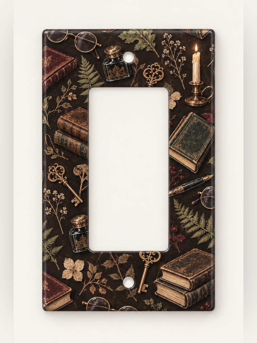 Dark Academia Library Books Keys Rocker GFCI Wall Plate Cover